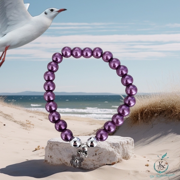 Glaskraal parel armband paars