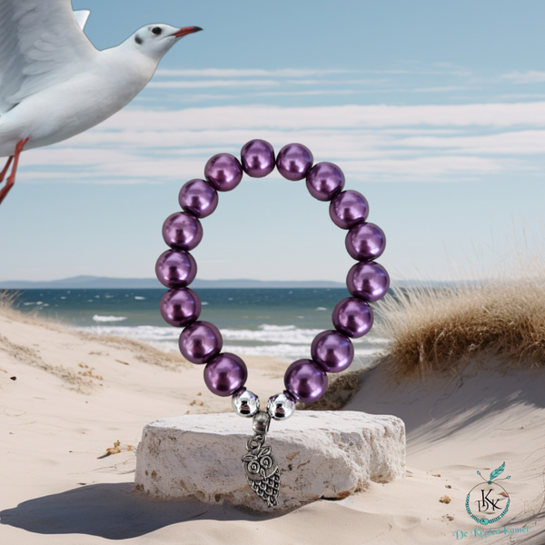 Glaskraal parel armband paars