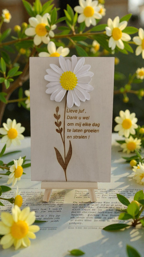 Houtenkaart  juffencadeau margriet