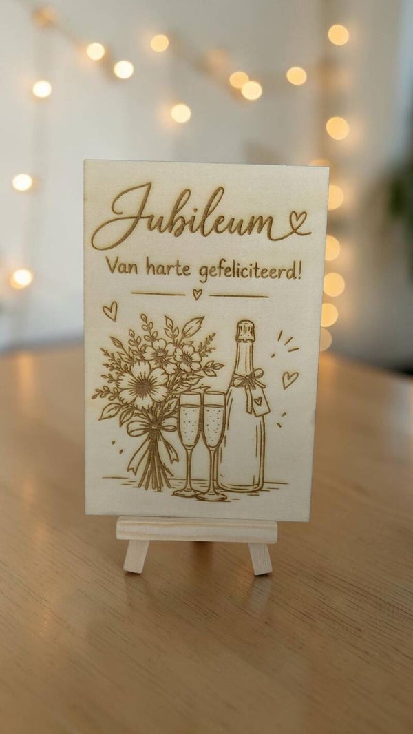 Houten kaart Jubileum van harte gefeliciteerd