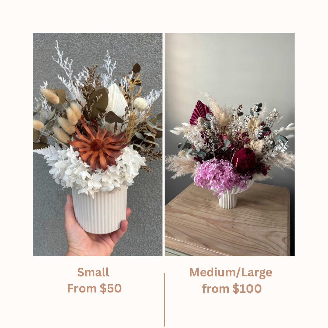 Beautiful shades of green, white and burgundy in a modern white ceramic vase.