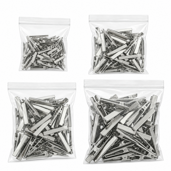 100 Pinzas Caimán Metálicas para Moños | 35mm, 45mm, 55mm y 75mm | Paquete con 100 Piezas