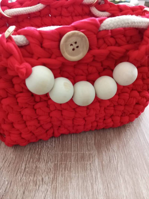 Sac en maille t-shirt crocheter rouge