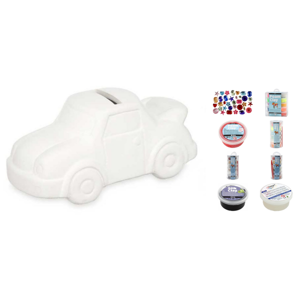 Knutselpakket | Auto Spaarpot met Foam Clay voor 6 kinderen