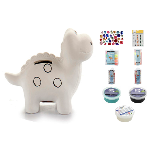 Knutselpakket | Dino Spaarpot met Foam Clay voor 6 kinderen