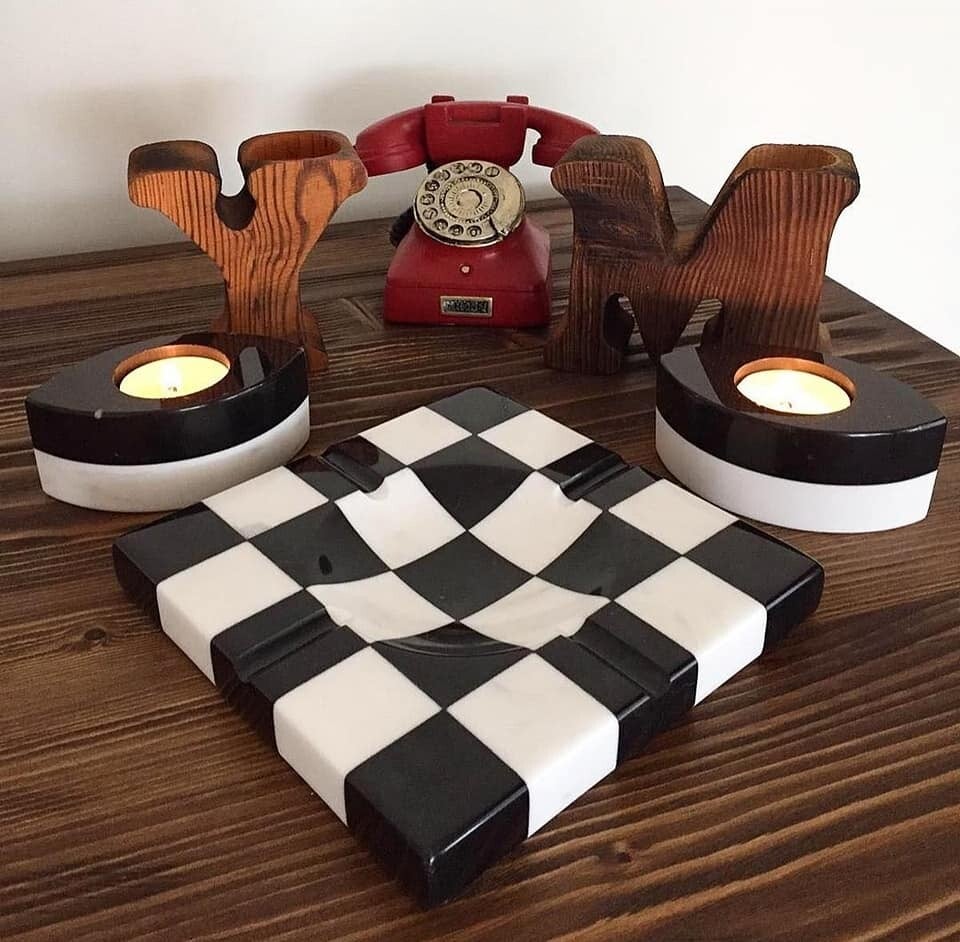 Dama Pattern Marmor Quadratisches Aschenbecher
