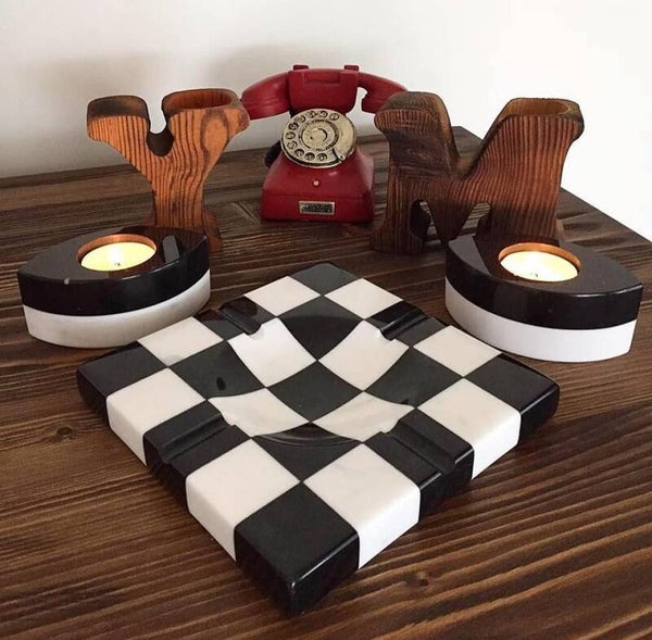 Dama Pattern Marmor Quadratisches Aschenbecher