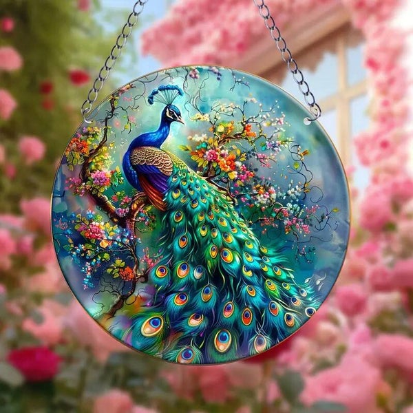 Diepblauwe pauw, bloemtakjes