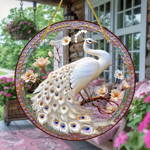 Witte pauw glas in lood