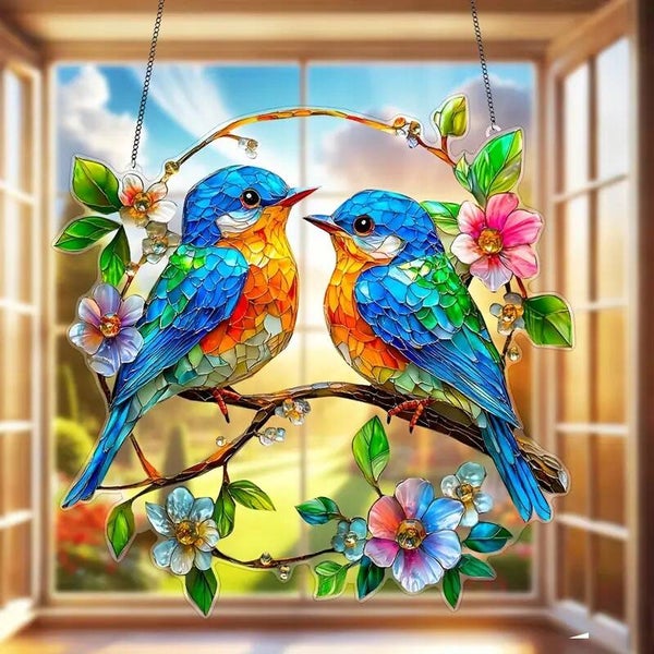 Raamhanger met 2 tropische vogels