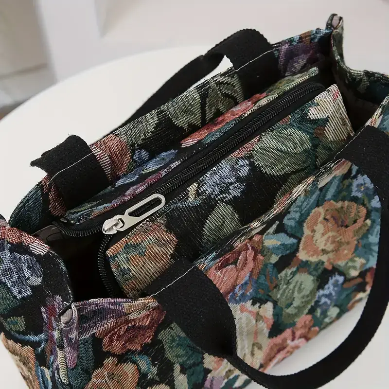 stevige jacquard tas met bloempatroon, 2 hengsels.