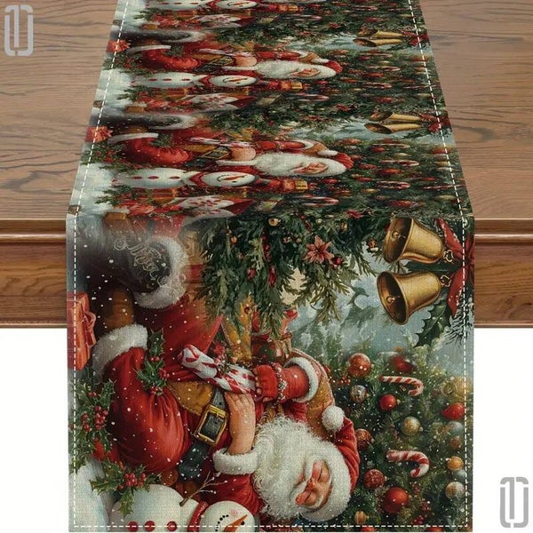 Prachtige Kersttafellloper met slapende kerstman