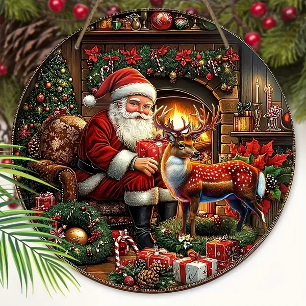 Bord met kerstman bij haard