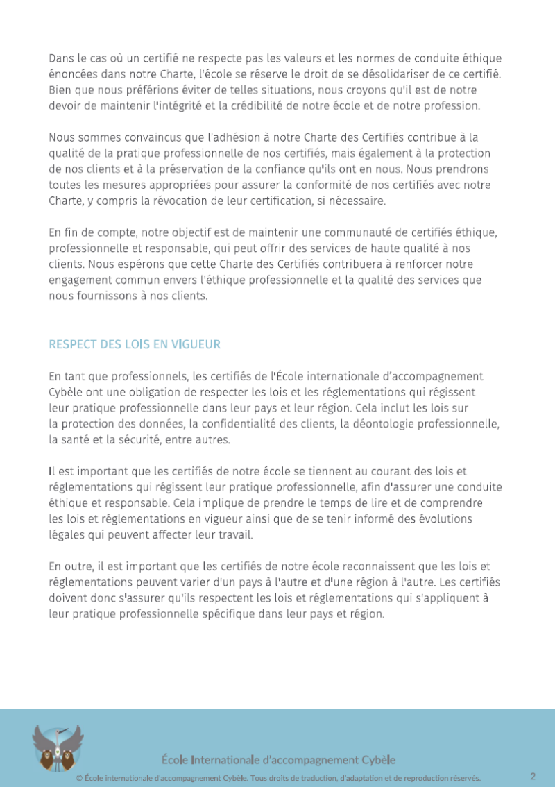 charte déontologie doula cybèle