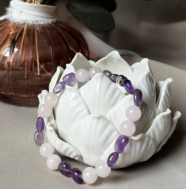 bracelet améthyste et quartz rose