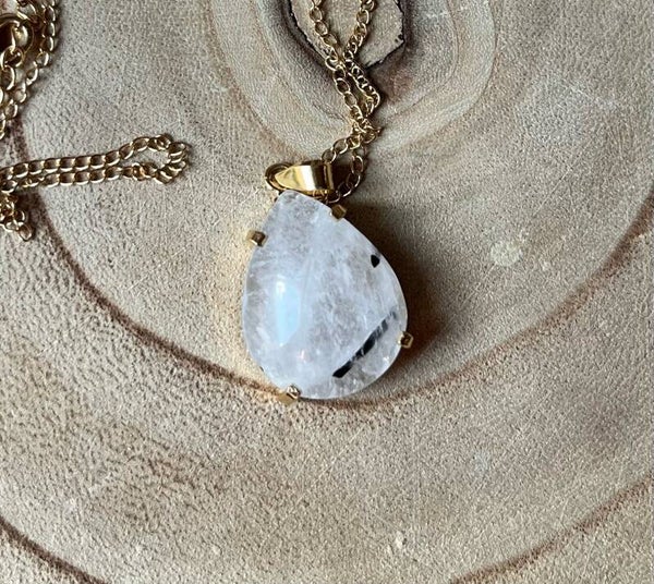 Pendentif quartz tourmaline + chaîne (grand modèle)