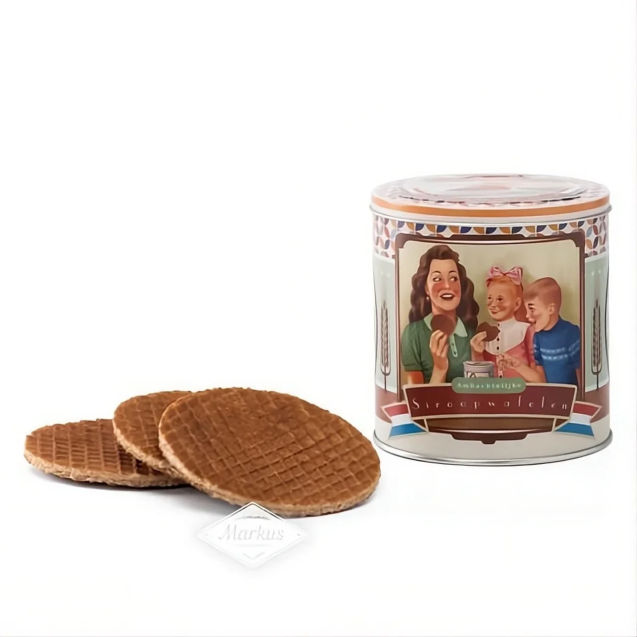 10 Traditionele stroopwafels in blik. Thema: Retro