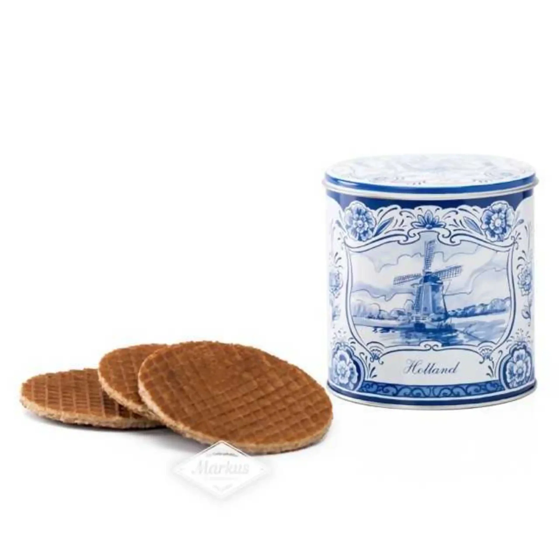 10 Traditionele stroopwafels in blik. Thema: Delfsblauw