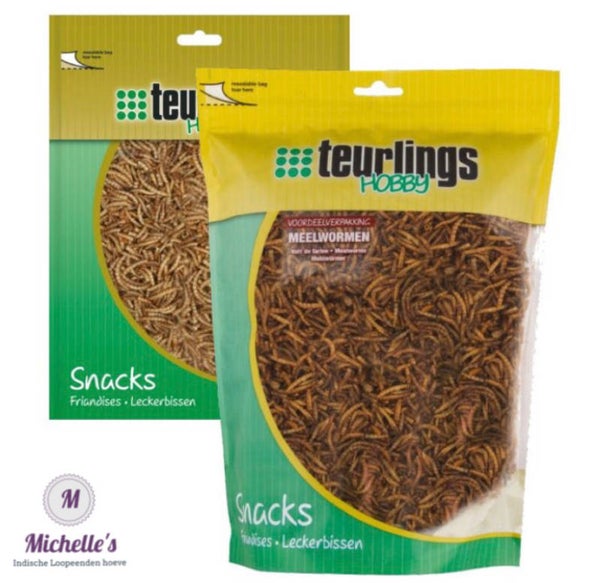 Gedroogde meelwormen een echte Indische loopeenden snack!