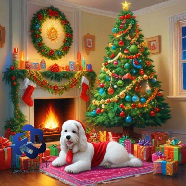 Noël et son chien 70x70