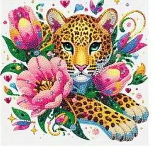Guépard fleurie 25x25 rond