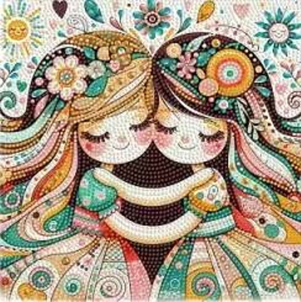 Câlin de petites filles 25x25 rond