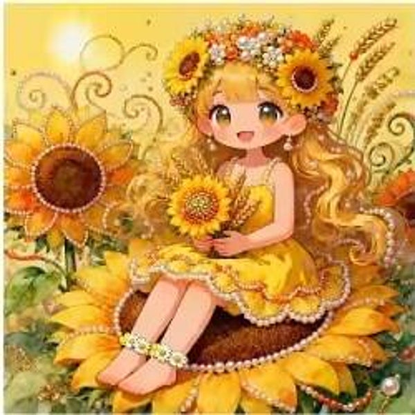 Filles au tournesol 25x25 rond
