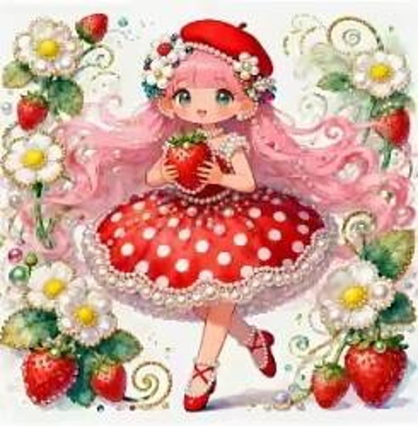 Filles au fraise 25x25 rond