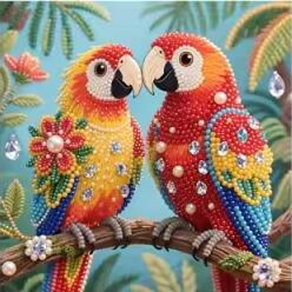 Couple de perroquet 25x25 rond