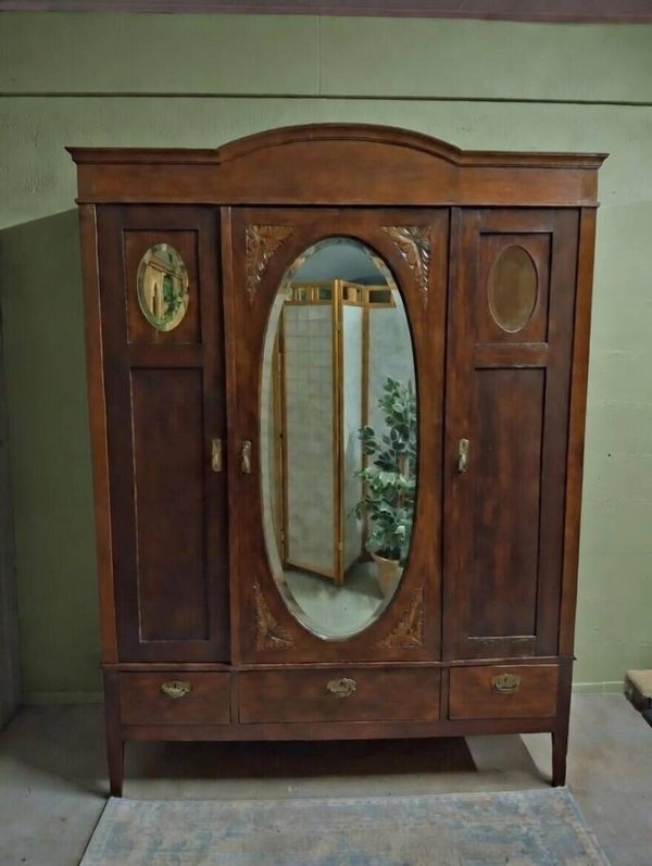 Demontabele vintage art nouveau spiegelkast kledingkast servieskast
