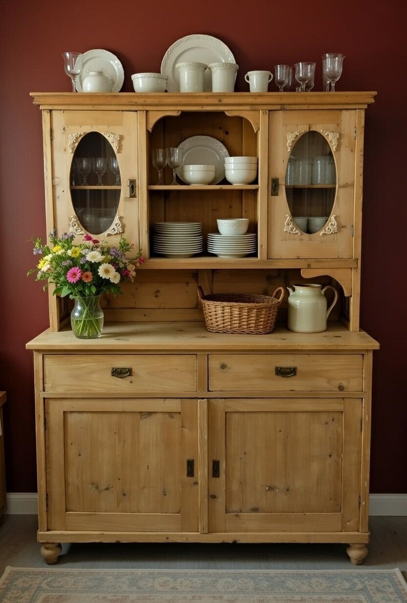 Brocante landelijke grenen buffetkast