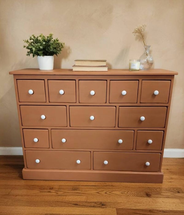 Grenen ladekast apothekerskast - terra