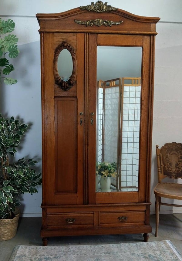 Antieke eiken demontabele spiegelkast