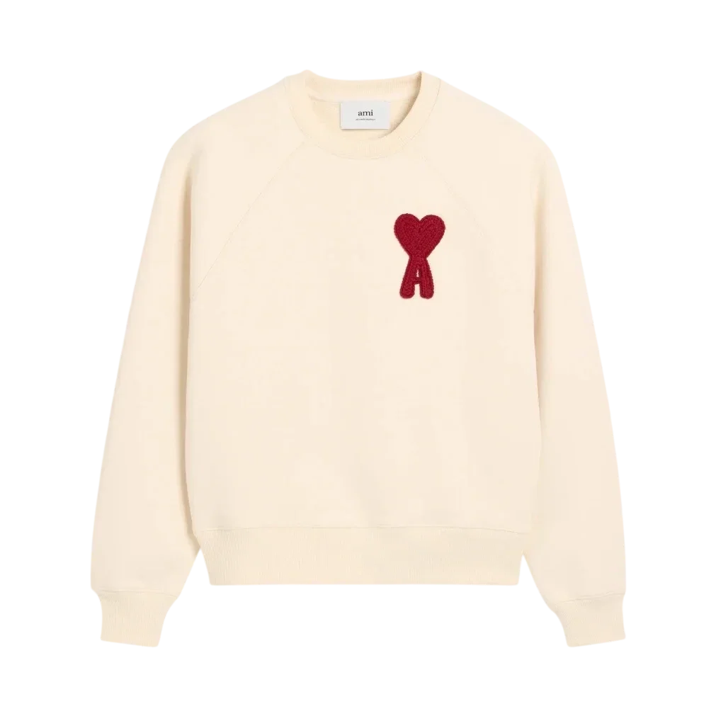 Sweatshirt Beige Patch Rouge Ami de Coeur Coton