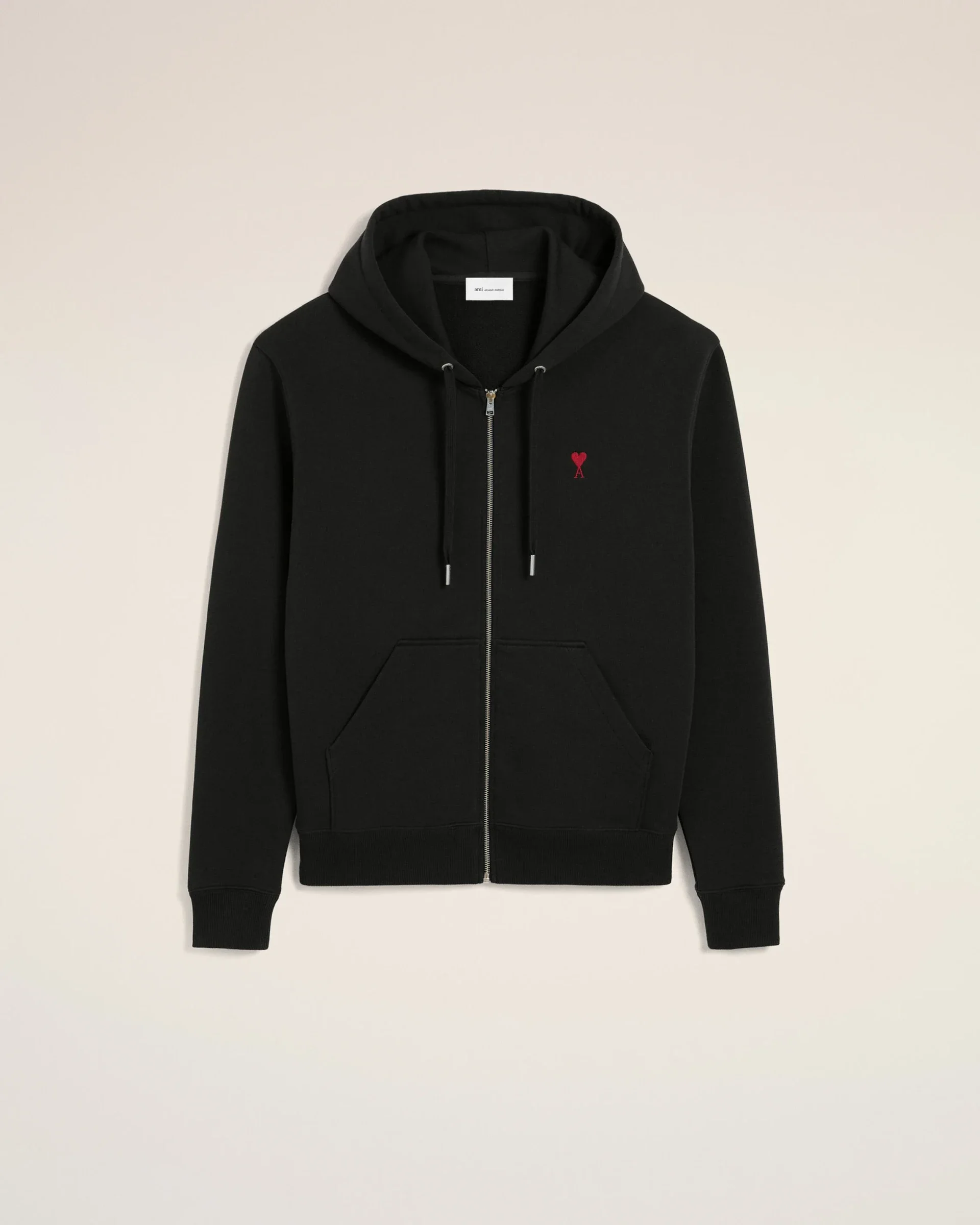 Hoodie Zippe Noir Ami De Coeur Rouge Coton