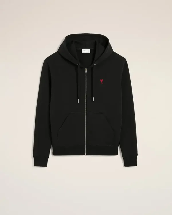 Hoodie Zippe Noir Ami De Coeur Rouge Coton