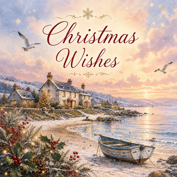Christmas Wishes by a snowy sea.