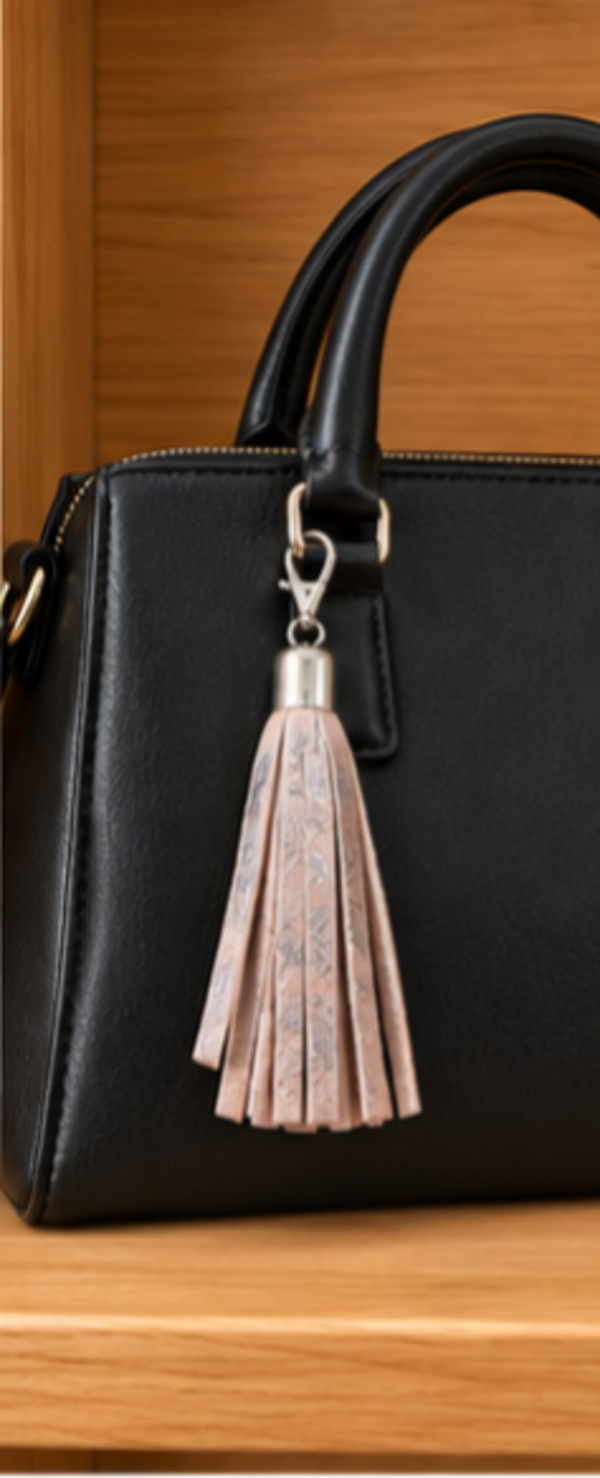 Pompon cuir rose et argent POM1