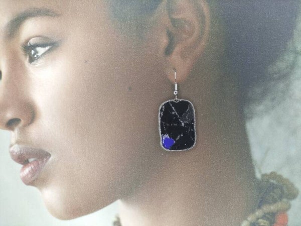 Boucles d'oreilles Noir/Bleu/Argent BO23