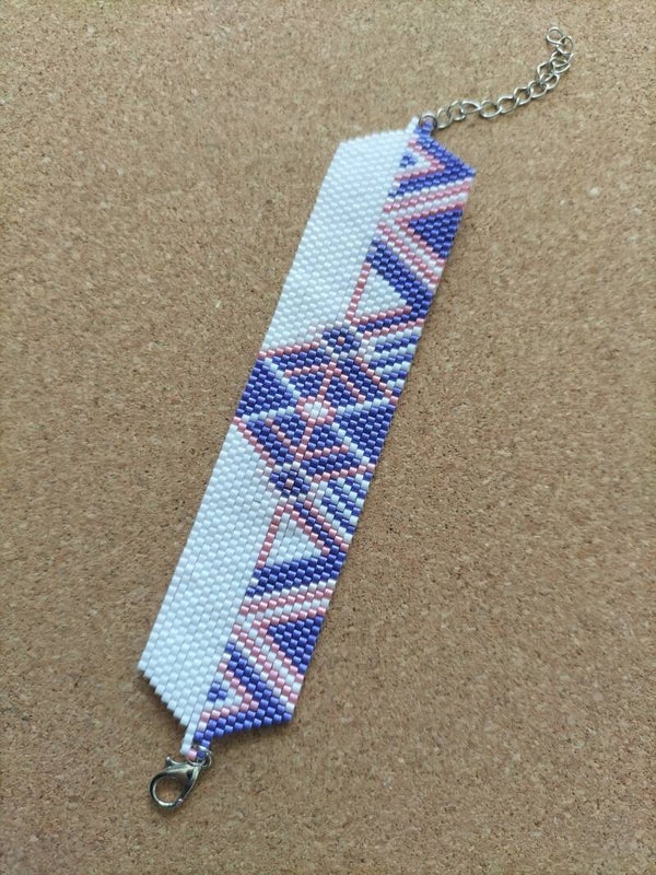 Bracelet perles Miyuki Manchette bleue/rose BR7