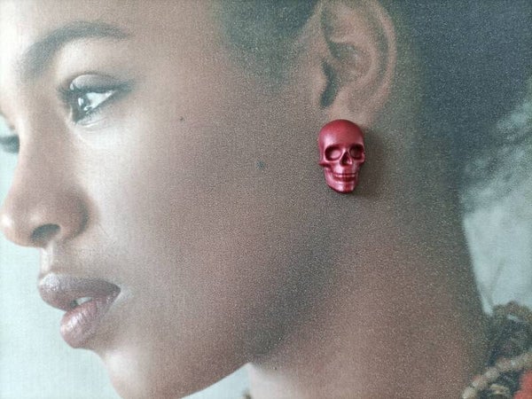 Boucles d'oreilles clou Tête de mort prune BO85B