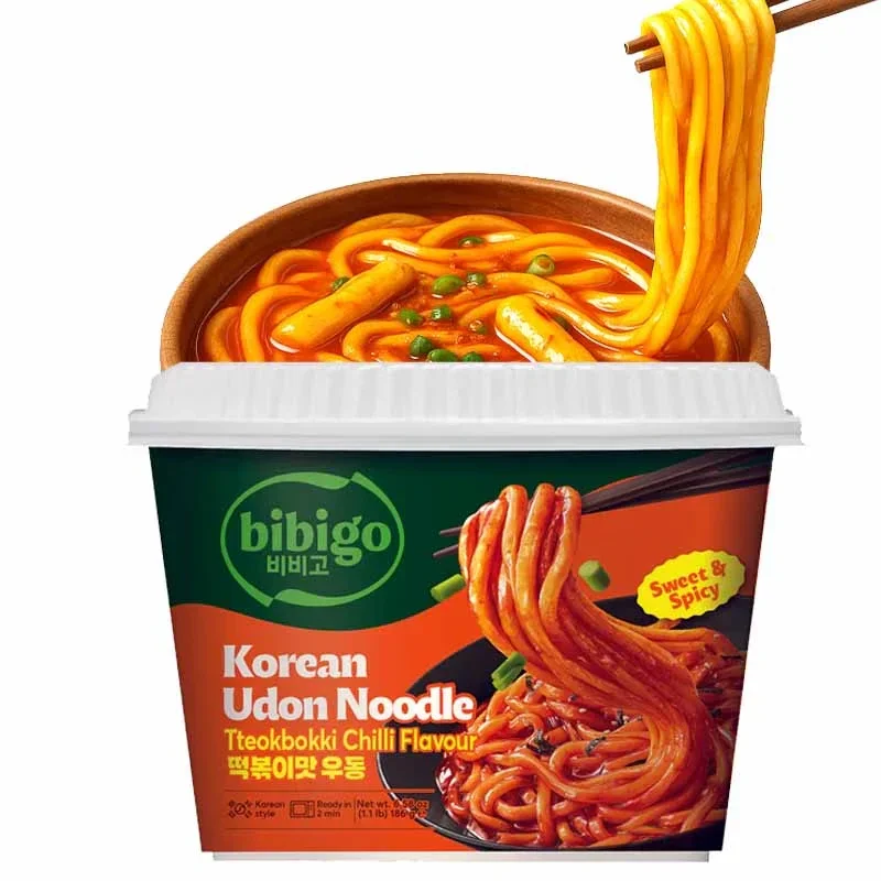 Bibigo Korean Udon Noodles Tteokbokki Chilli Flavour (Ready in 2 min), 187.2g