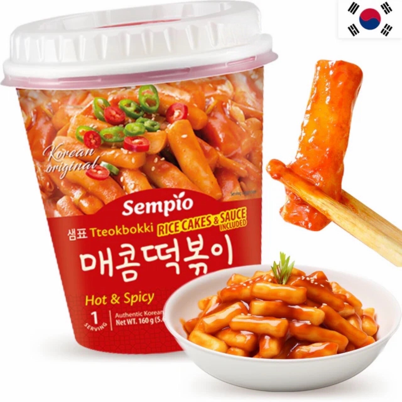 %Sempio Tteokbokki Korean Rice Cakes Hot & Spicy , 160g