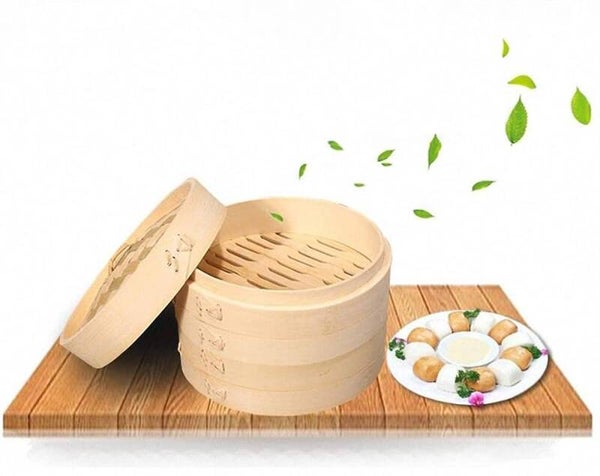 Bamboo Steamer 1 Lid and 2 Layers (Bamboe Stoommand), 18cm