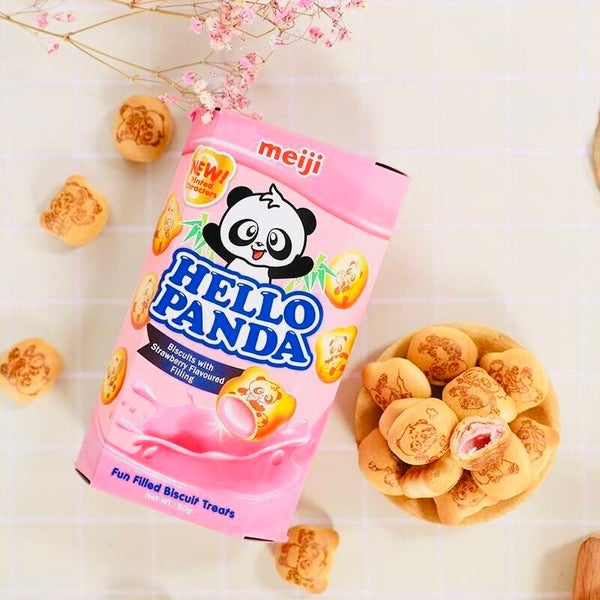Hello Panda Biscuits with Strawberry Flavour (Panda Koekjes met Aardbei Vulling), 50g