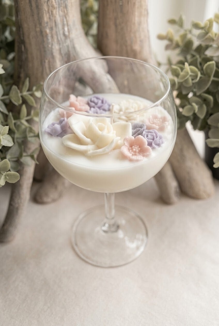 Floral wine Candle