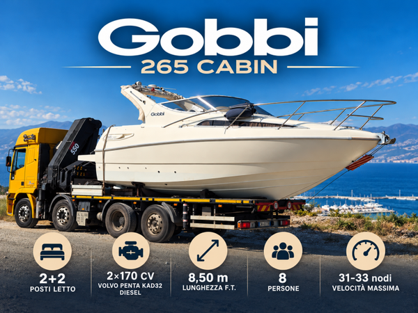 GOBBI 265 CABIN – 1999 | 2× VOLVO PENTA KAD32 DIESEL 170cv