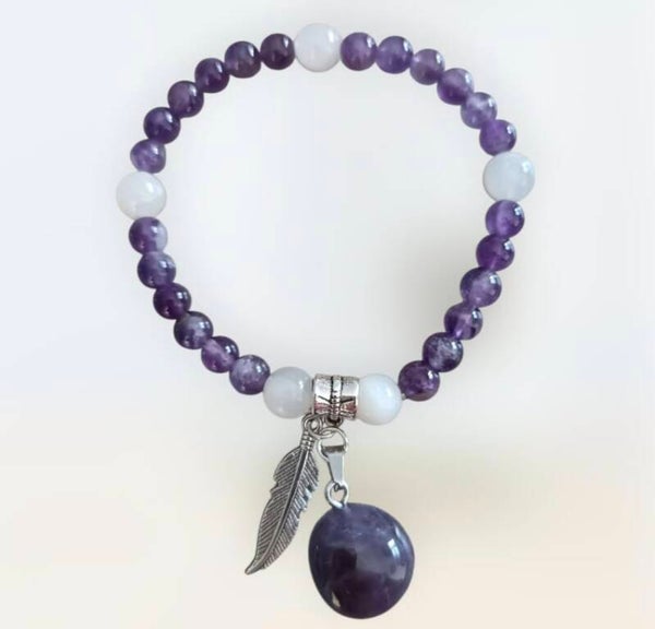 Bracelet en Améthyste et Pierre de lune
