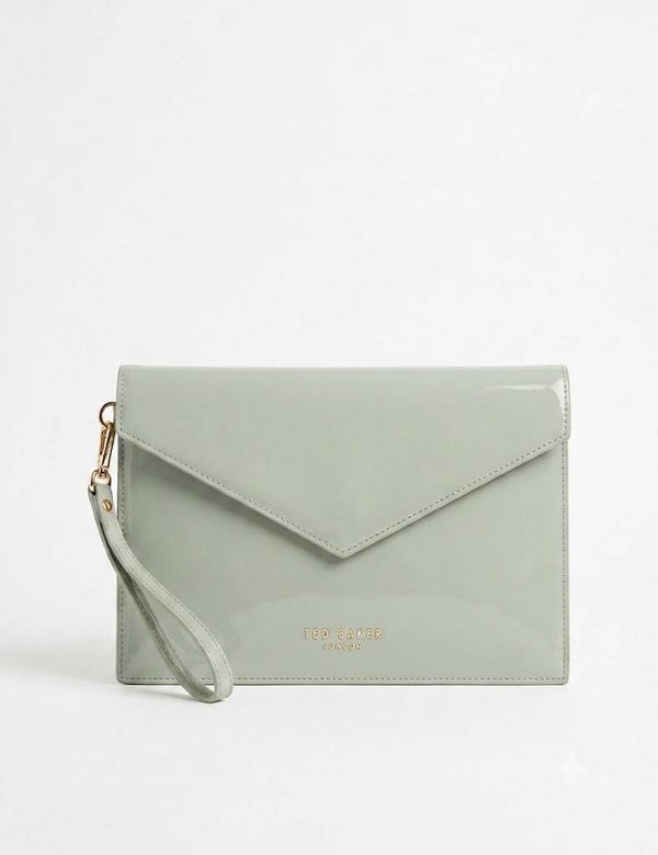 TED BAKER -Crinkie Patent Faux Leather Envelope Clutch Bag