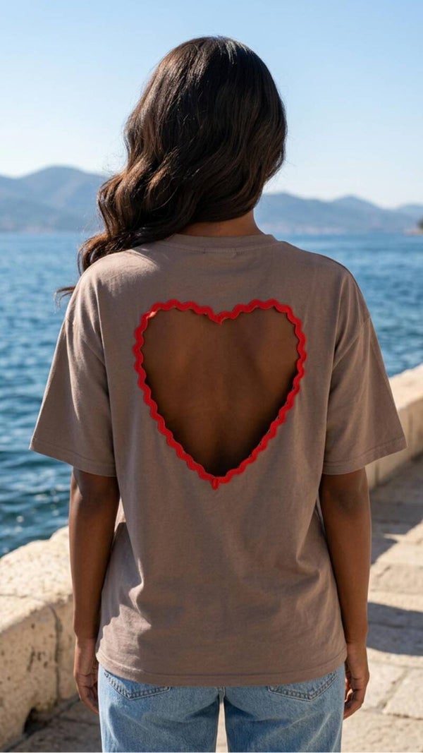 Open heart shirt - bruin